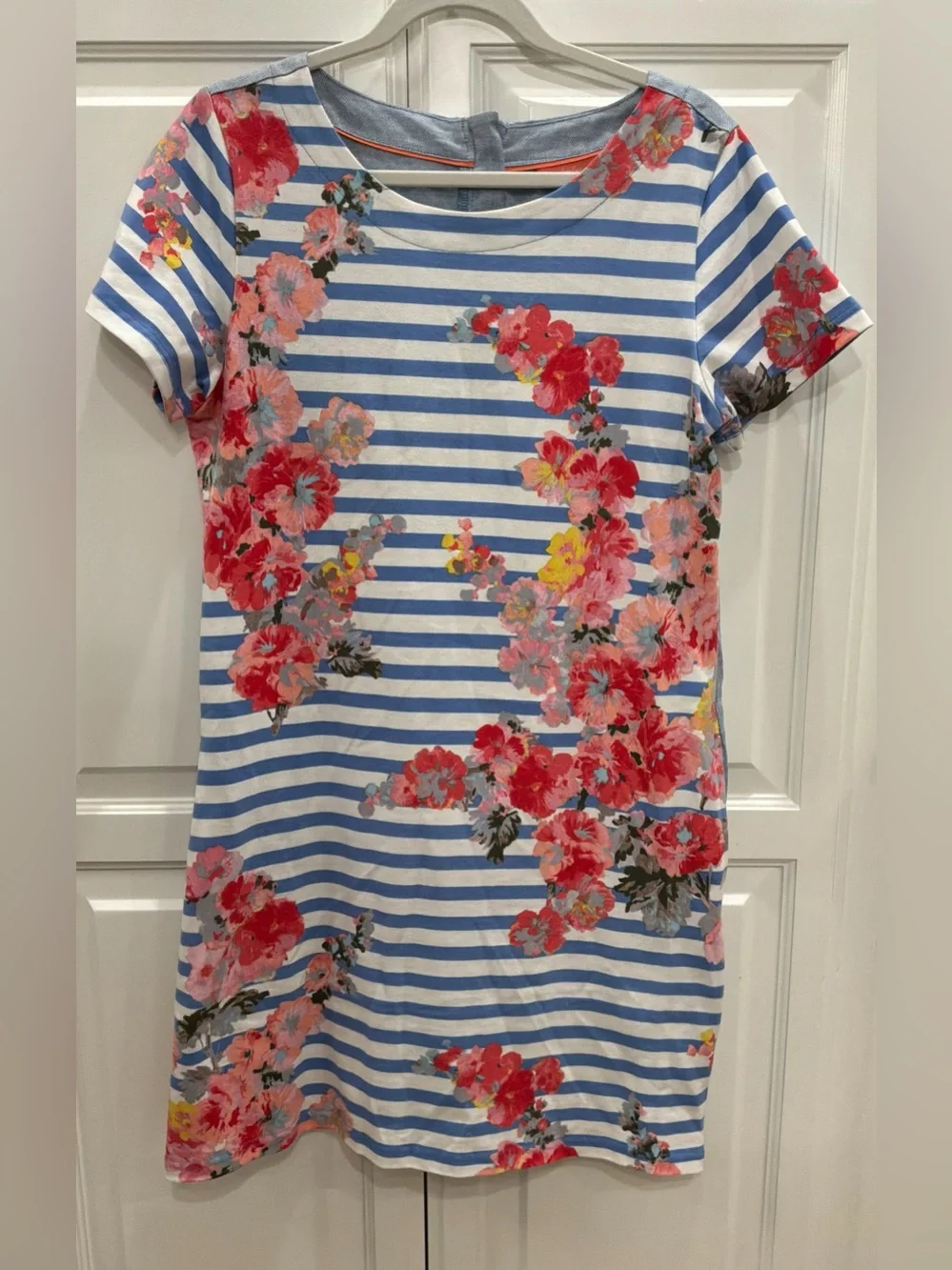 Joules Ottie Blue Stripe Floral Linen Blend Shift Dress US 10 Boho Coastal - Picture 2 of 5